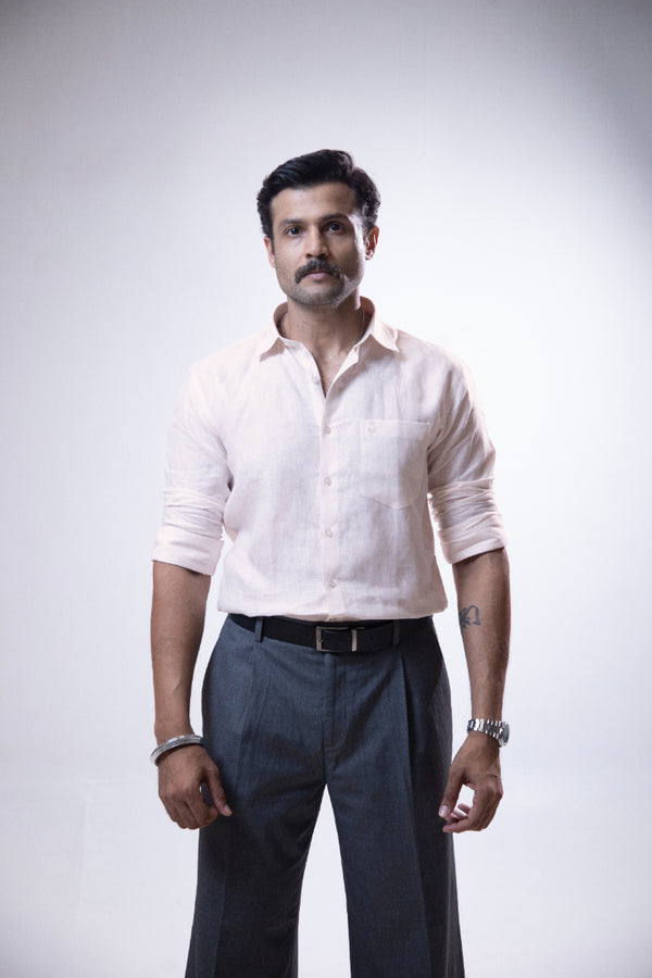 100% Linen Formal Shirt Blush Pink