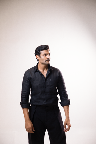 100% Linen Formal Shirt Jet Black