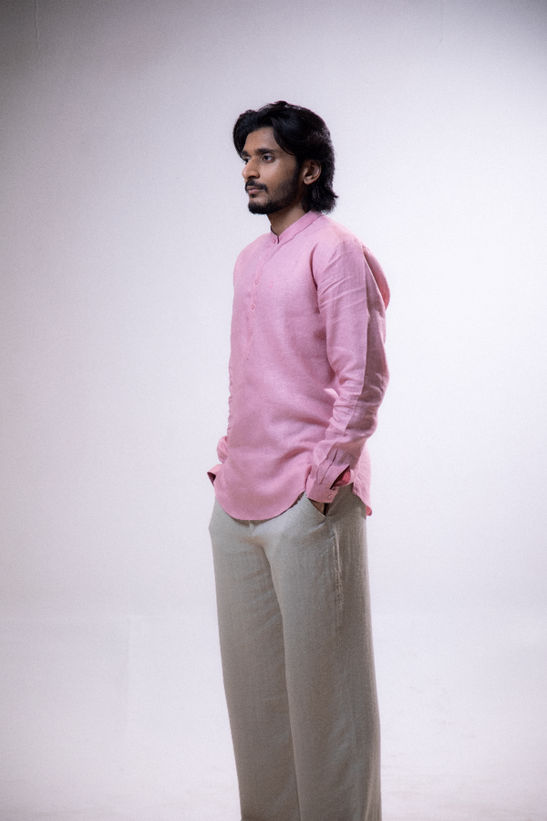 100% Linen Short Kurta Brandy Rose