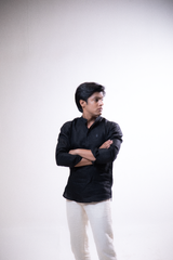 100% Linen Short Kurta Black
