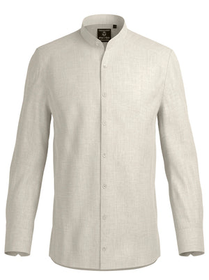 100% Linen Mandarin Collar Shirt Sand Beige