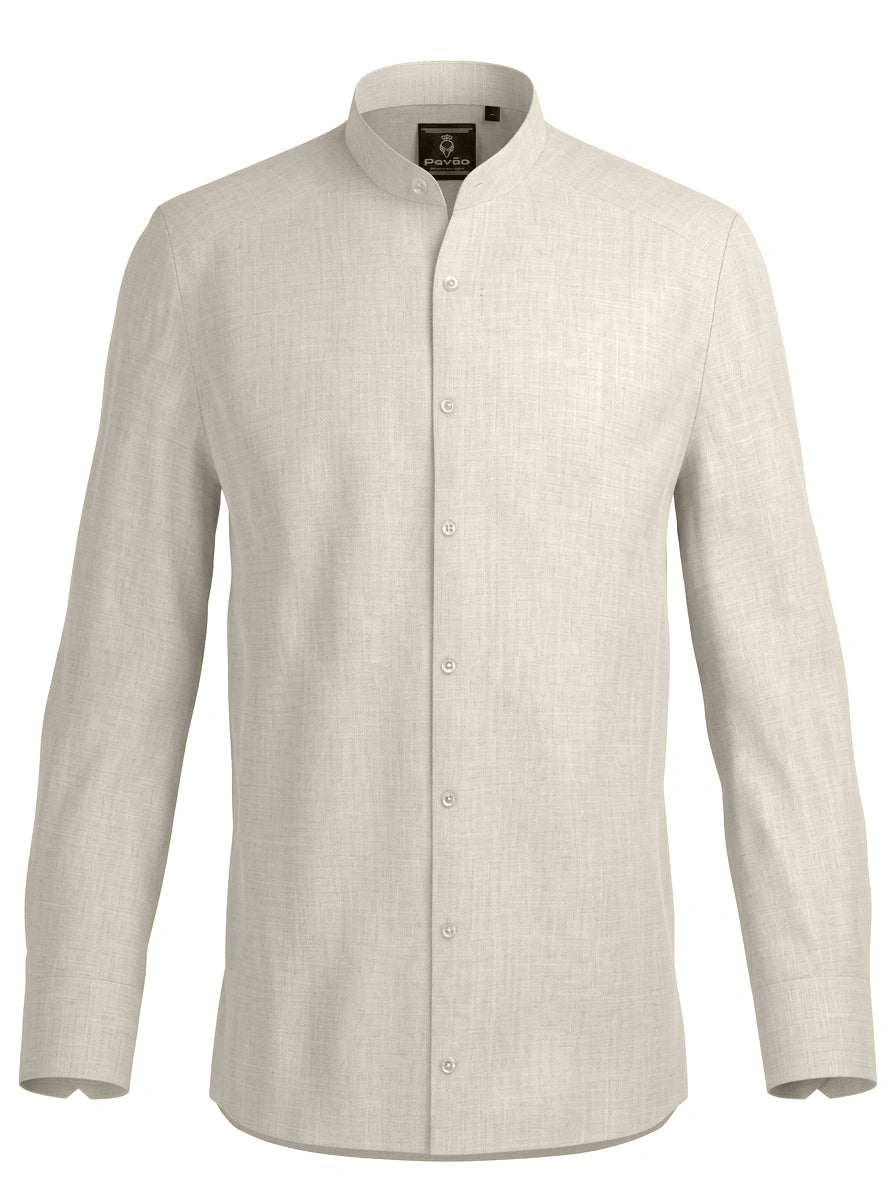 100% Linen Mandarin Collar Shirt Sand Beige