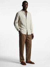 100% Linen Mandarin Collar Shirt Sand Beige