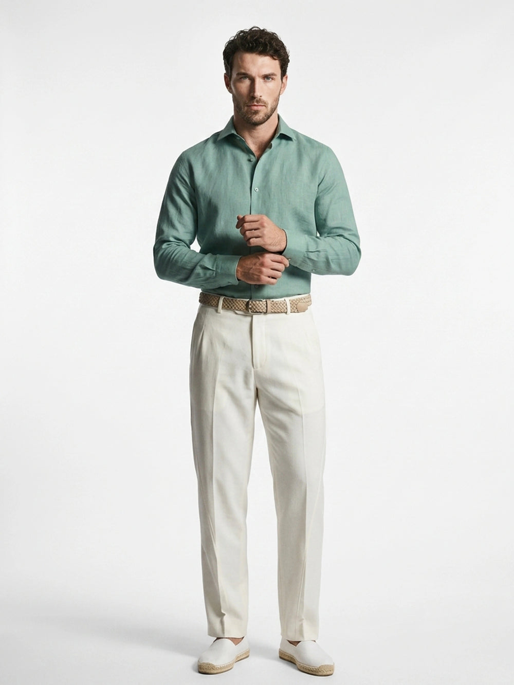 Mint Linen Cut-Away Shirt