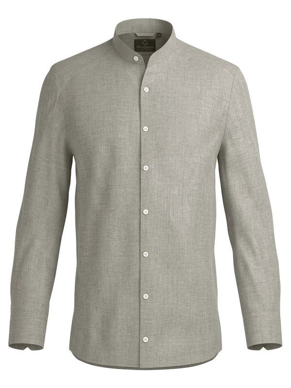 100% Linen Shirt Mandari Collar Camel Beige