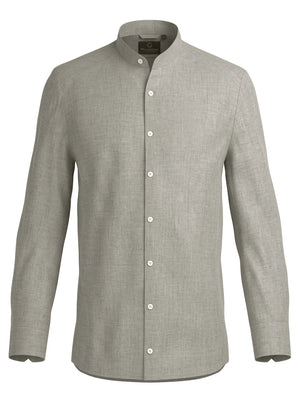 100% Linen Mandarin Collar Shirt Camel Beige