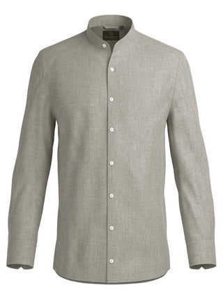 100% Linen Mandarin Collar Shirt Camel Beige