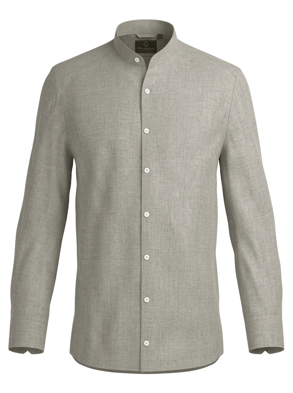 100% Linen Mandarin Collar Shirt Camel Beige
