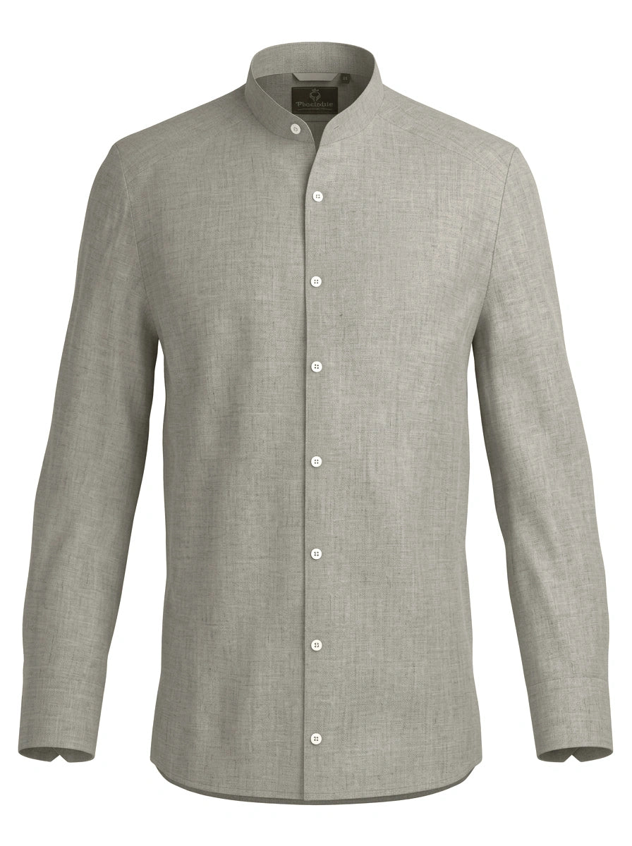 100% Linen Shirt Mandari Collar Camel Beige