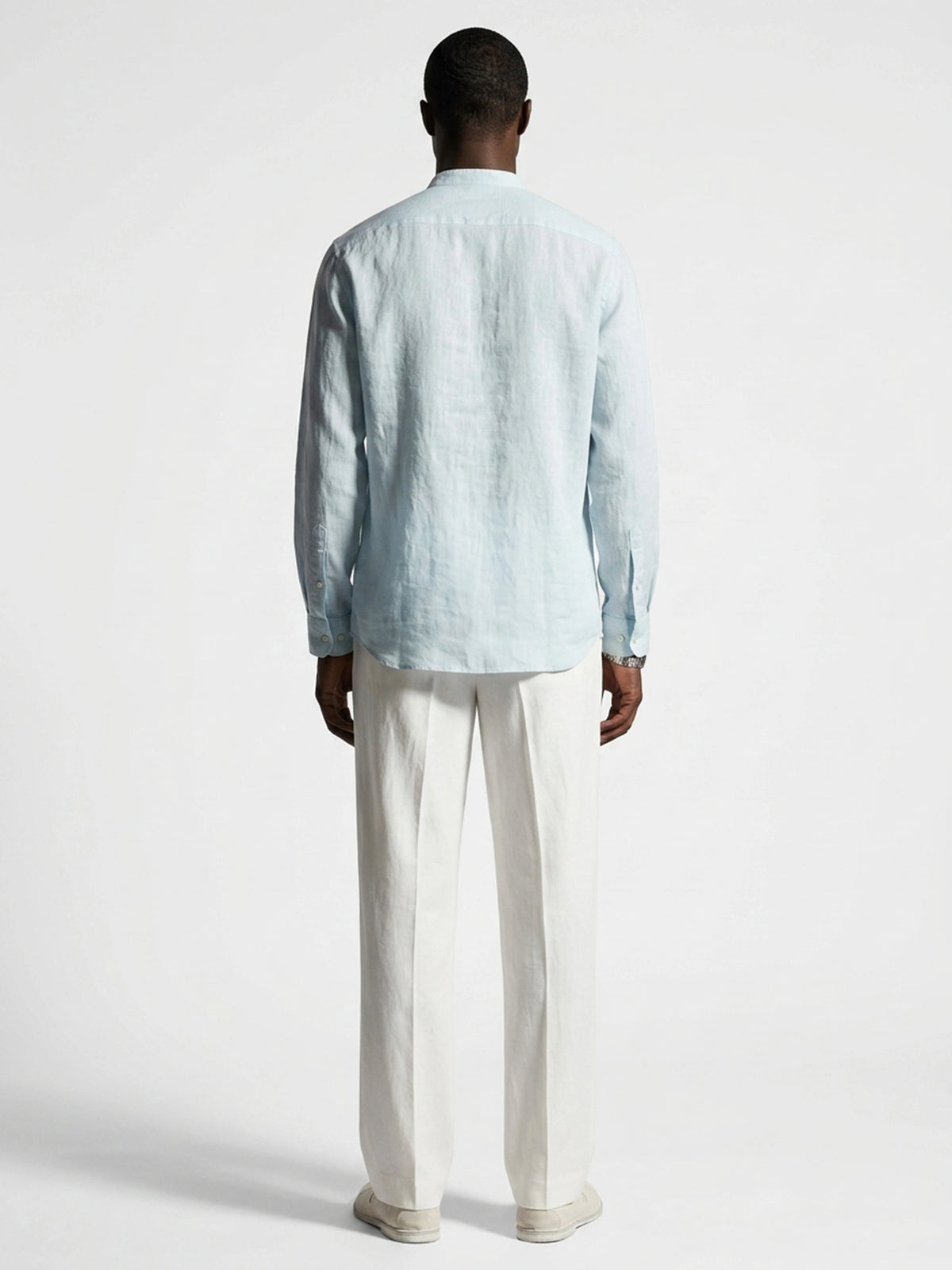 100% Linen Mandarin Collar Shirt Sky Blue
