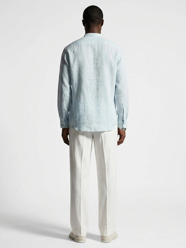 100% Linen Shirt Mandari Collar Sky Blue