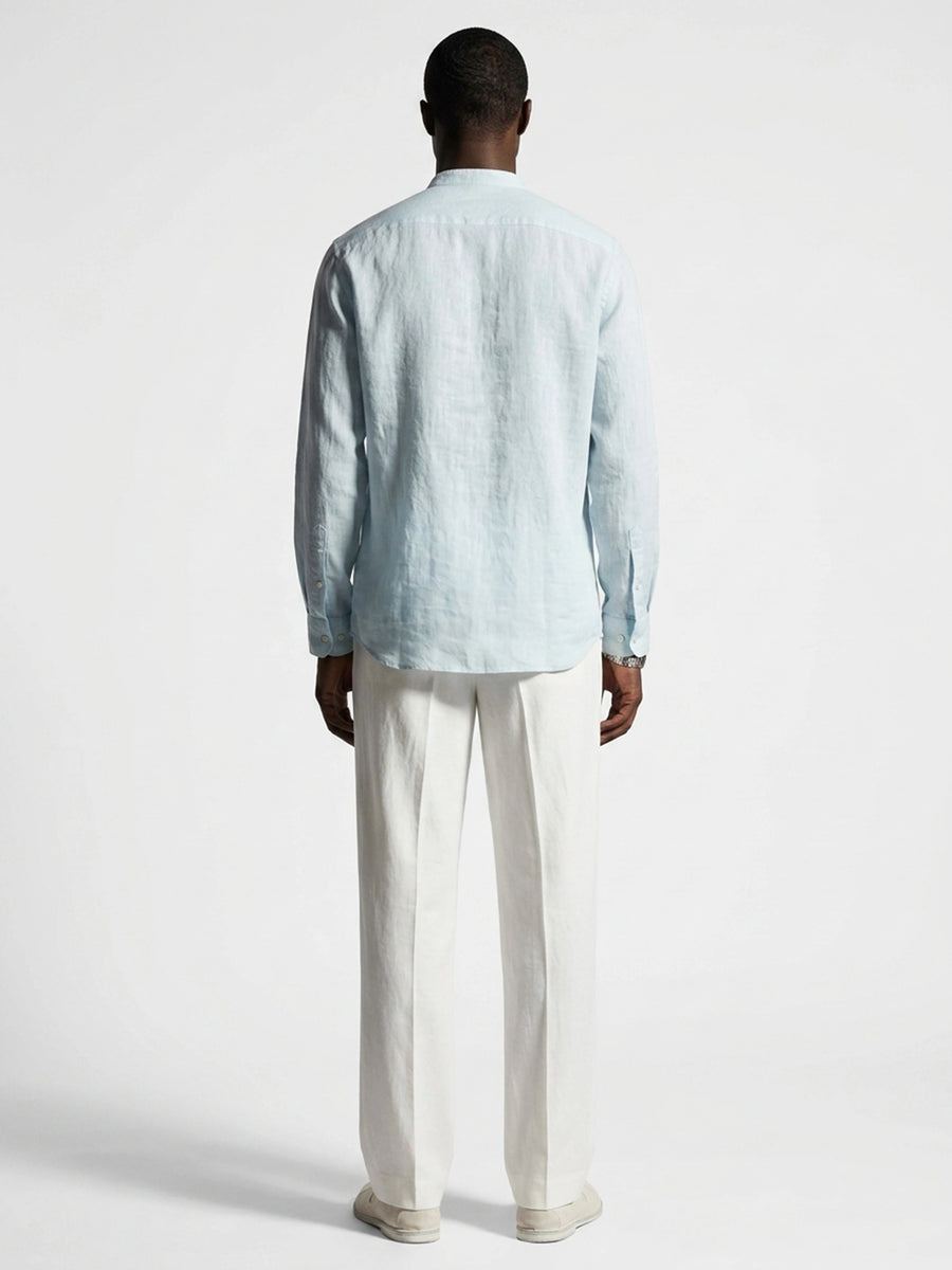 100% Linen Shirt Mandari Collar Sky Blue