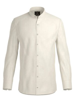 100% Linen Mandarin Collar Shirt Ivory