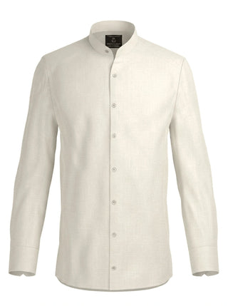 100% Linen Mandarin Collar Shirt Ivory