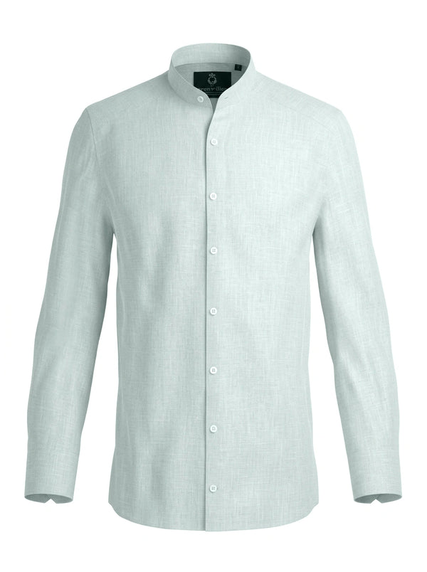 100% Linen Mandarin Collar Shirt Sky Blue