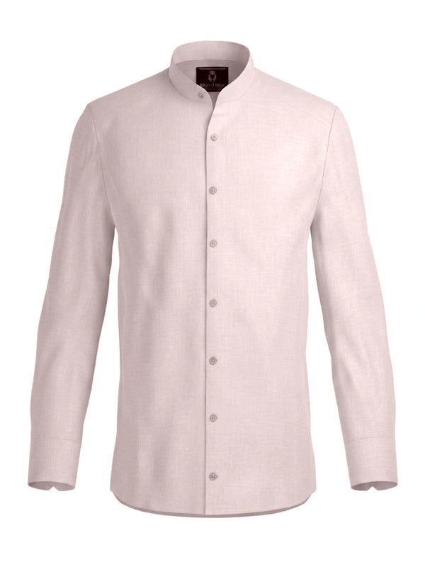 100% Linen Shirt Mandari Collar Baby Pink