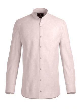 100% Linen Mandarin Collar Shirt Baby Pink