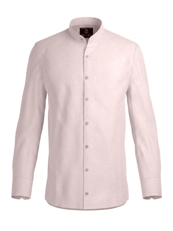 100% Linen Mandarin Collar Shirt Baby Pink