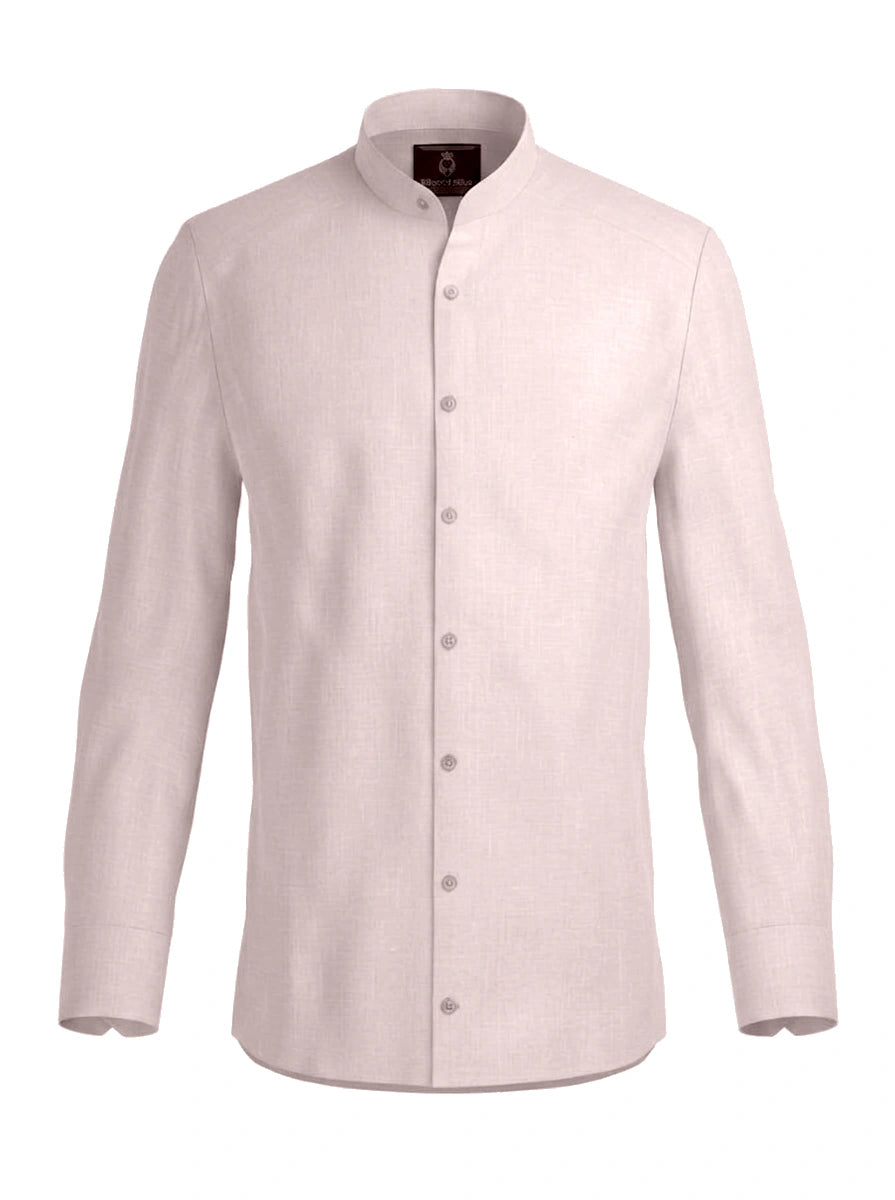 100% Linen Shirt Mandari Collar Baby Pink