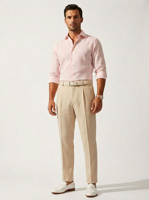 100% Linen Formal Shirt Blush Pink