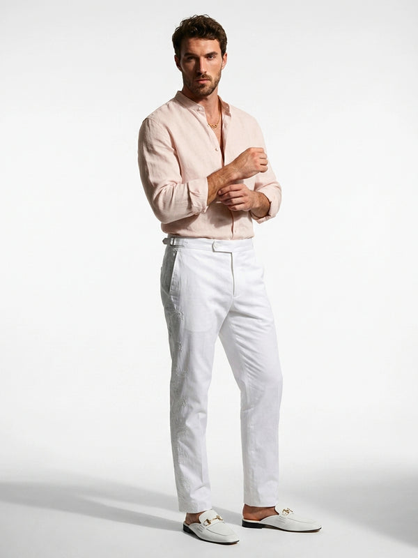 Blush Pink Linen Mandarin Shirt