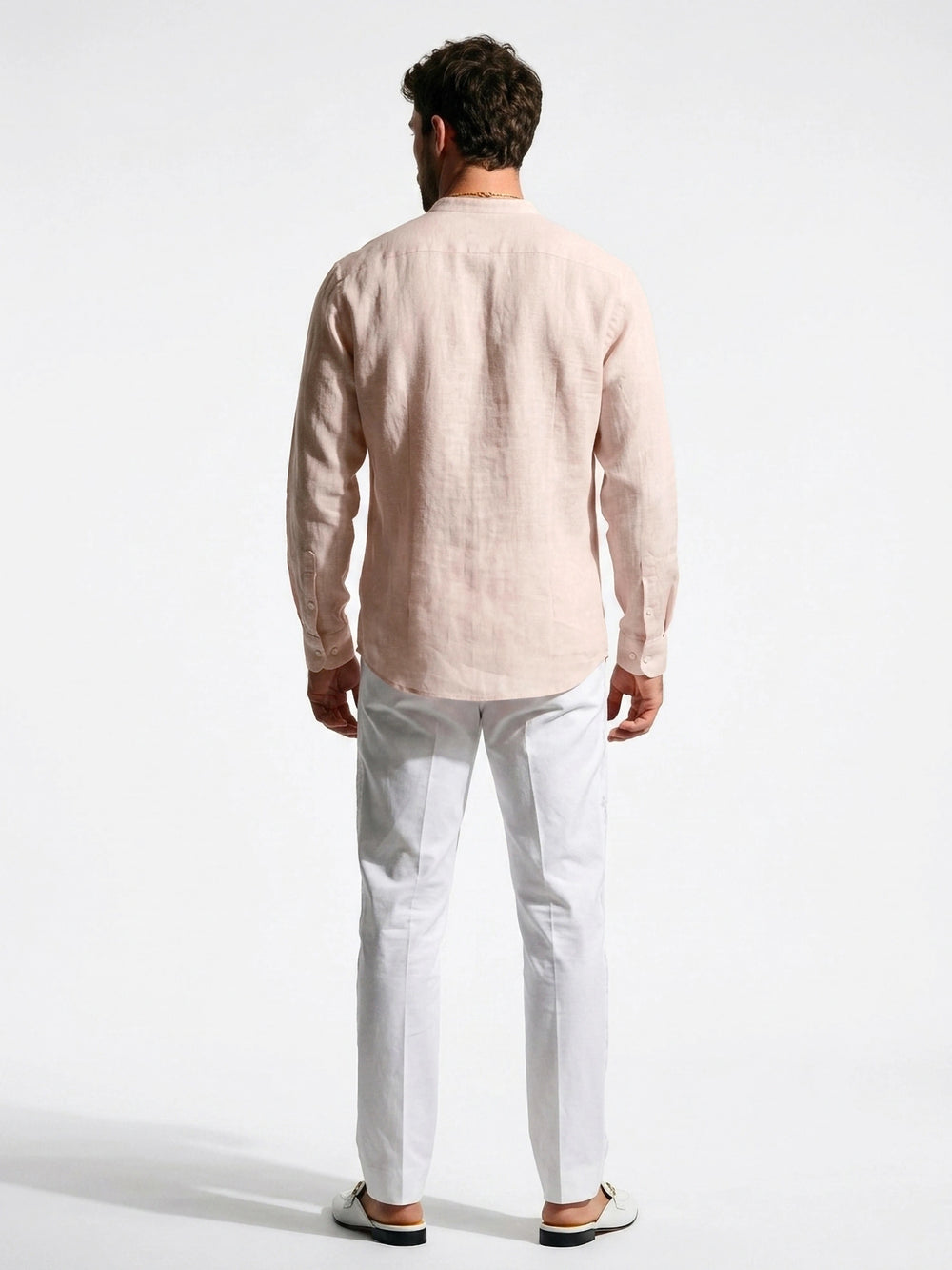 Blush Pink Linen Mandarin Shirt