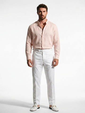 Blush Pink Linen Mandarin Shirt