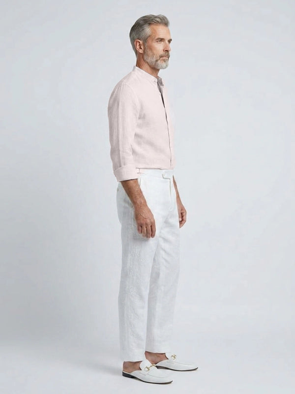 100% Linen Shirt Mandari Collar Baby Pink