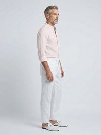 100% Linen Shirt Mandari Collar Baby Pink