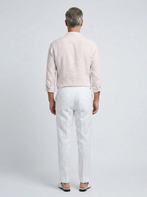 100% Linen Shirt Mandari Collar Baby Pink