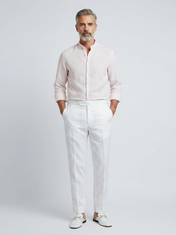 100% Linen Shirt Mandari Collar Baby Pink