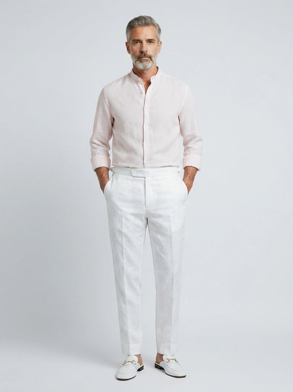 100% Linen Shirt Mandari Collar Baby Pink