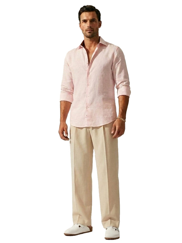 100% Linen Casual Shirt Blush Pink