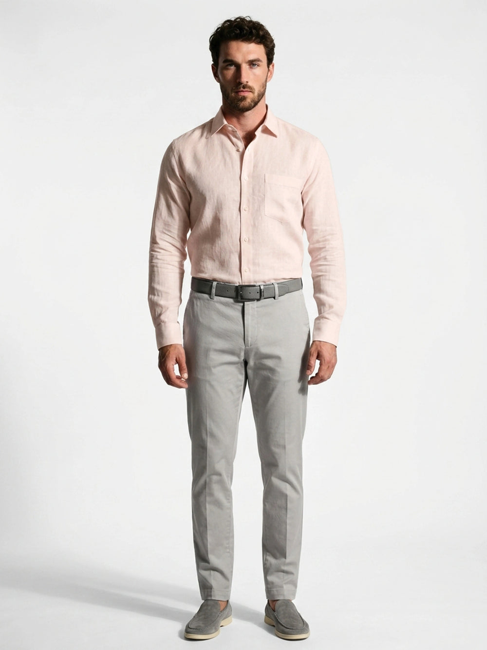 Blush Pink Linen Formal Shirt