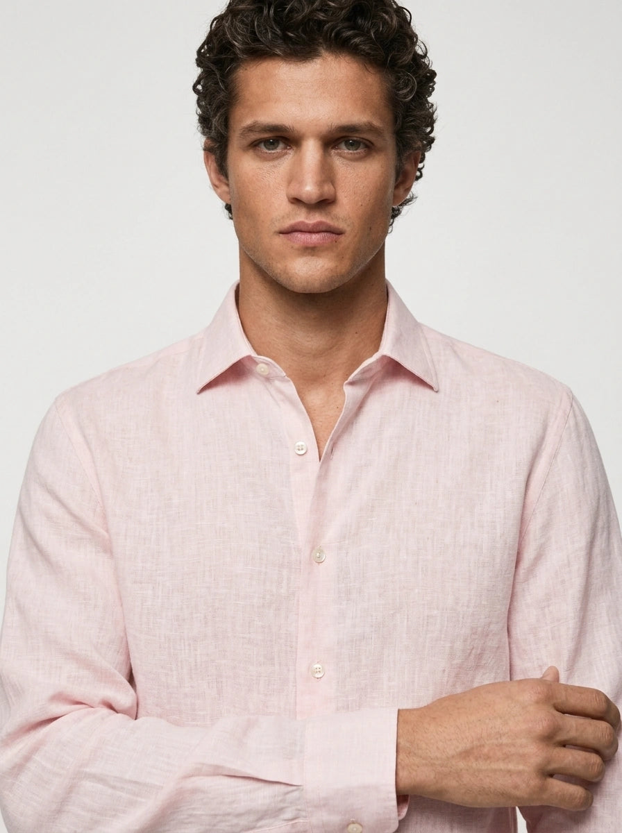 100% Linen Casual Shirt Blush Pink