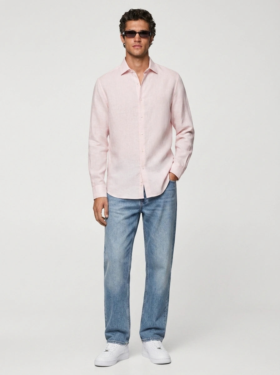 100% Linen Casual Shirt Blush Pink