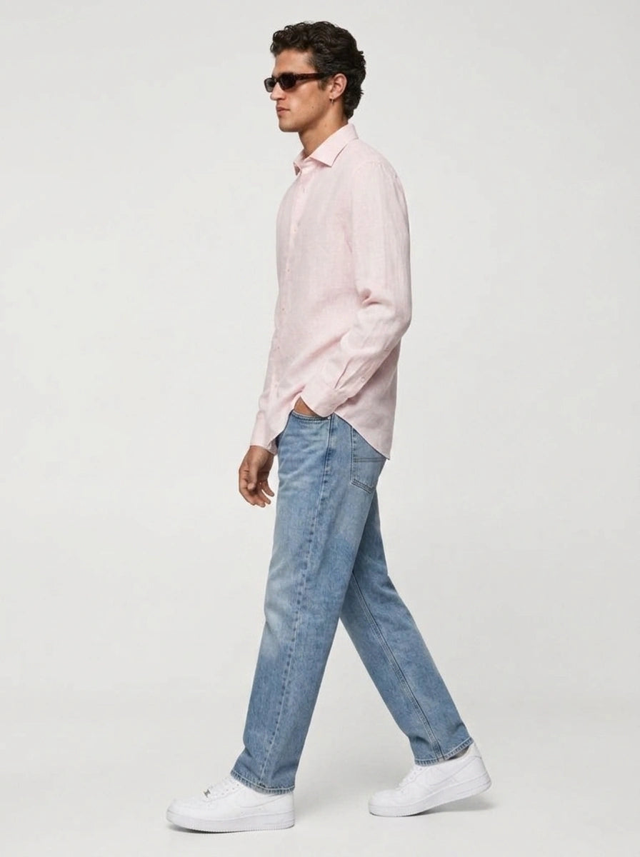 100% Linen Casual Shirt Blush Pink