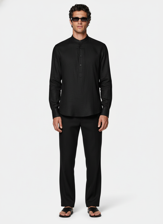 100% Linen Kurta Black