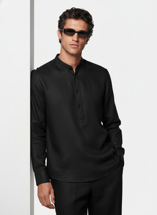 100% Linen Kurta Black