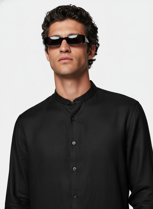 100% Linen Kurta Black