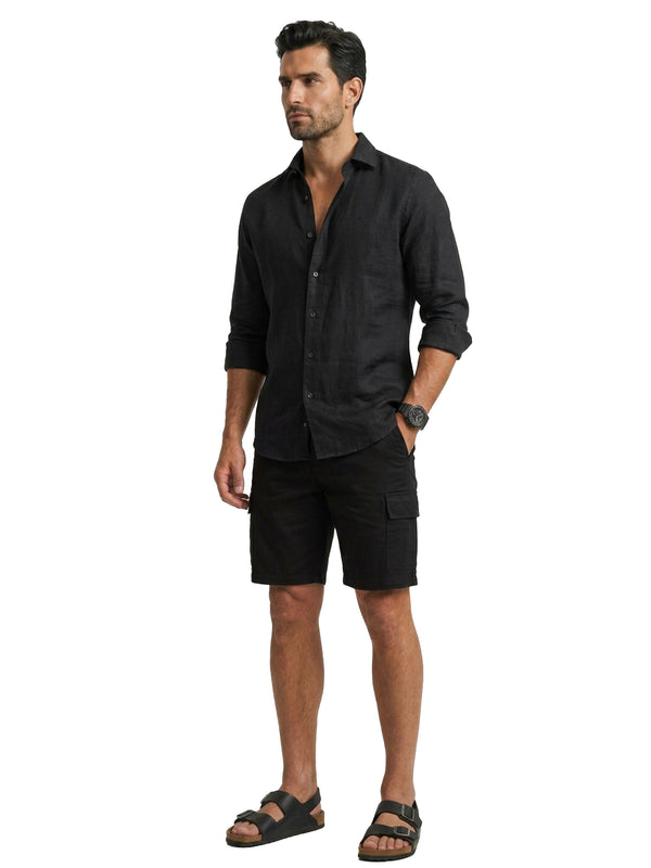 100% Linen Casual Shirt Jet Black