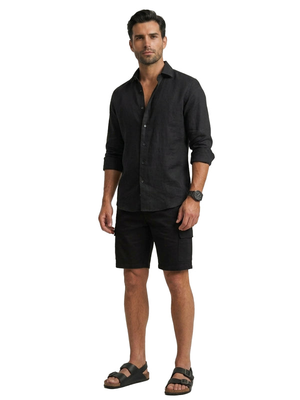 100% Linen Casual Shirt Jet Black