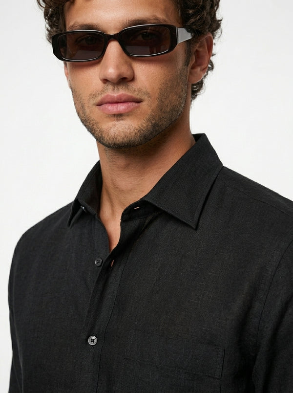 100% Linen Formal Shirt Jet Black