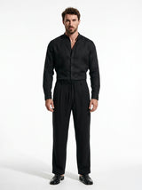Aero Luxe™ Linen Mandarin Shirt Jet Black