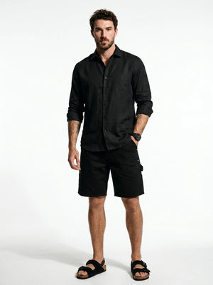 100% Linen Casual Shirt Jet Black