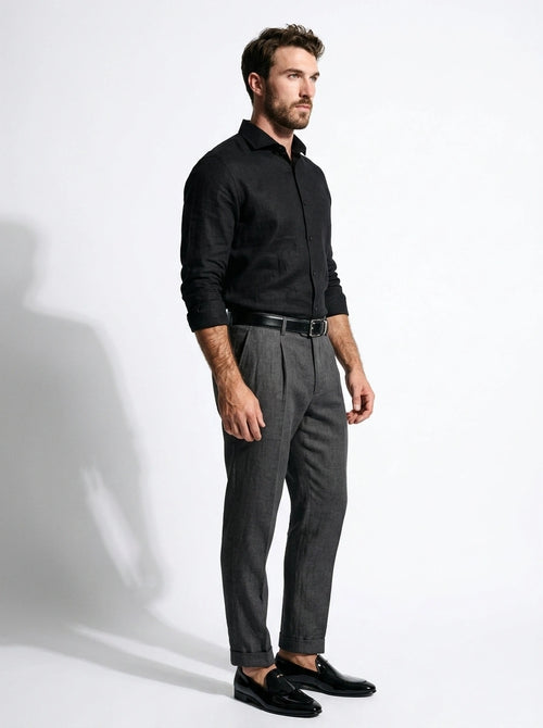 Jet Black Linen Cut-Away Shirt