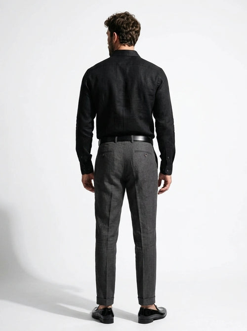 Jet Black Linen Cut-Away Shirt