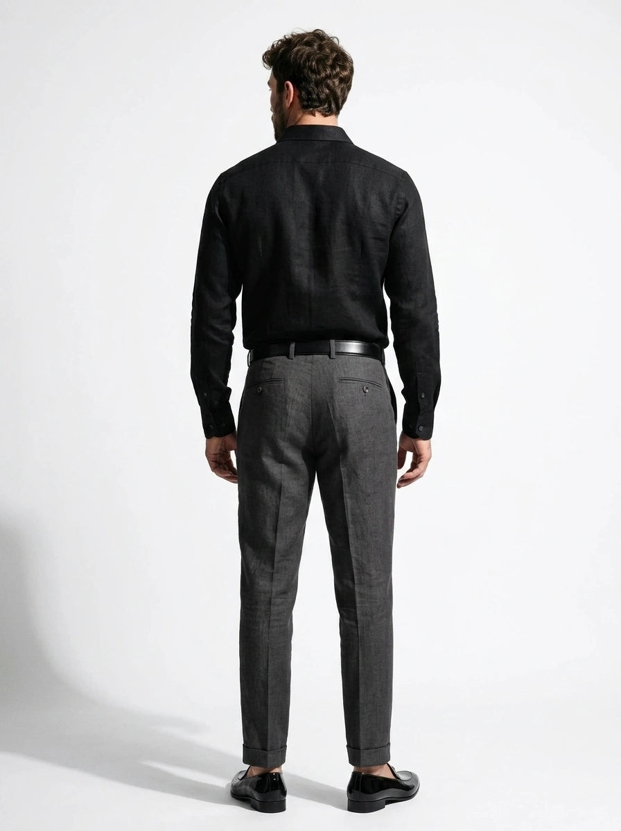 Jet Black Linen Cut-Away Shirt