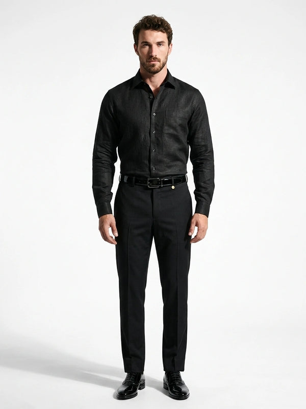 Jet Black Linen Formal Shirt