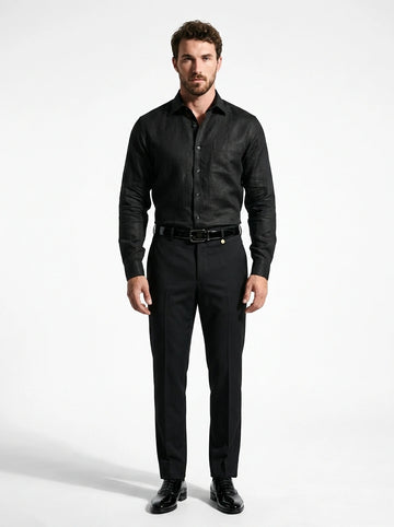 Jet Black Linen Formal Shirt